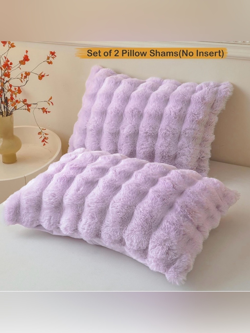2pc. Plush Faux Fur Lumbar Pillow - Lavender - Picture 2 of 9